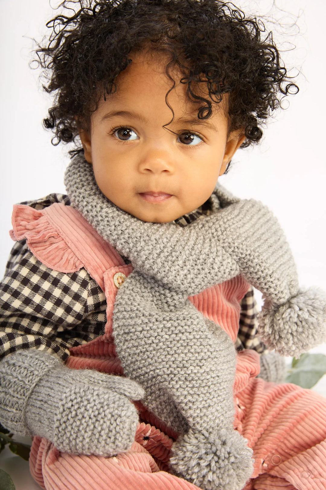 Barbara pompom scarf and mittens set