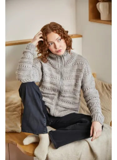Beatrice fancy stitch zip-up cardigan