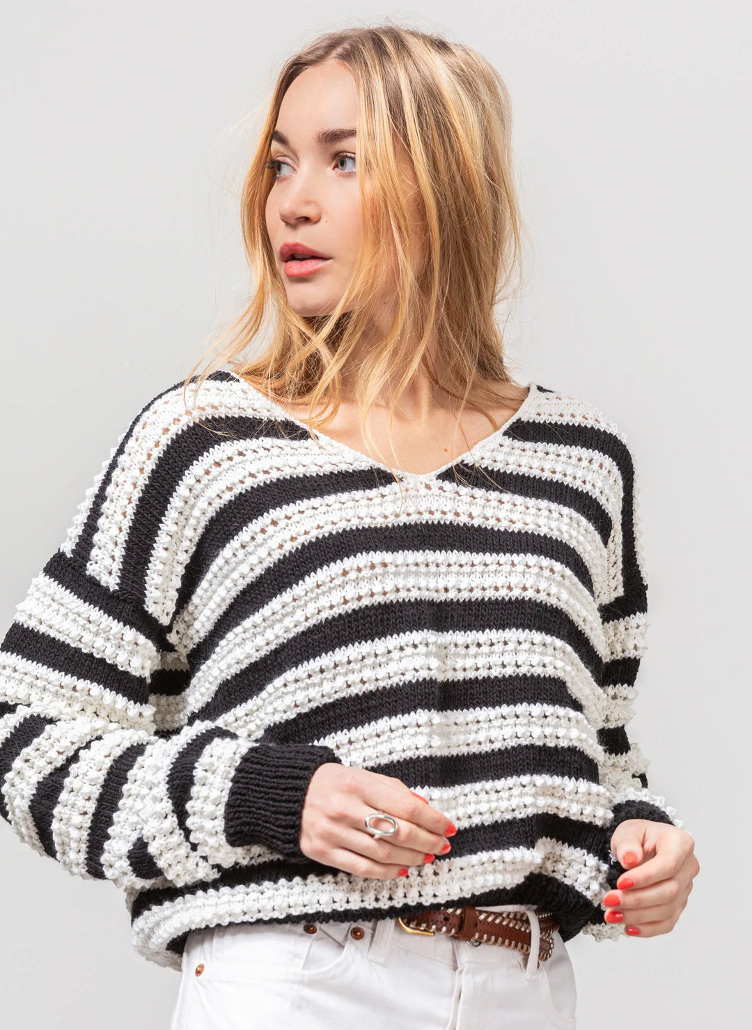 Cassie V-neck openwork sweater