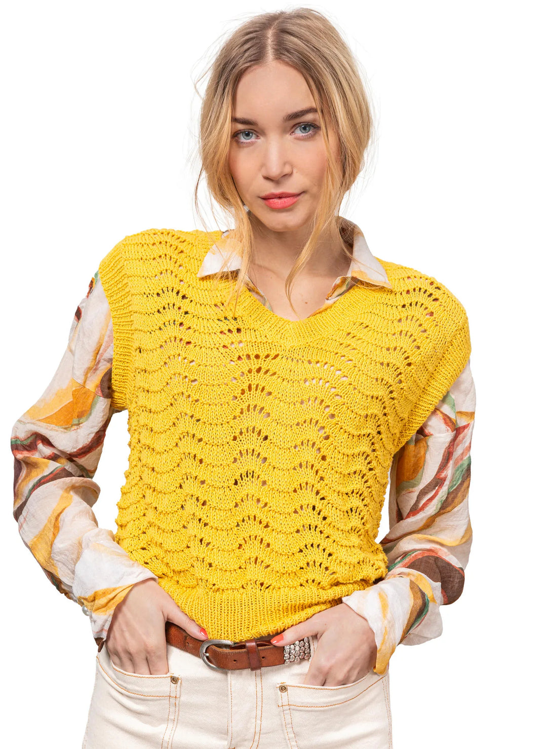 Claire openwork V-neck tank top