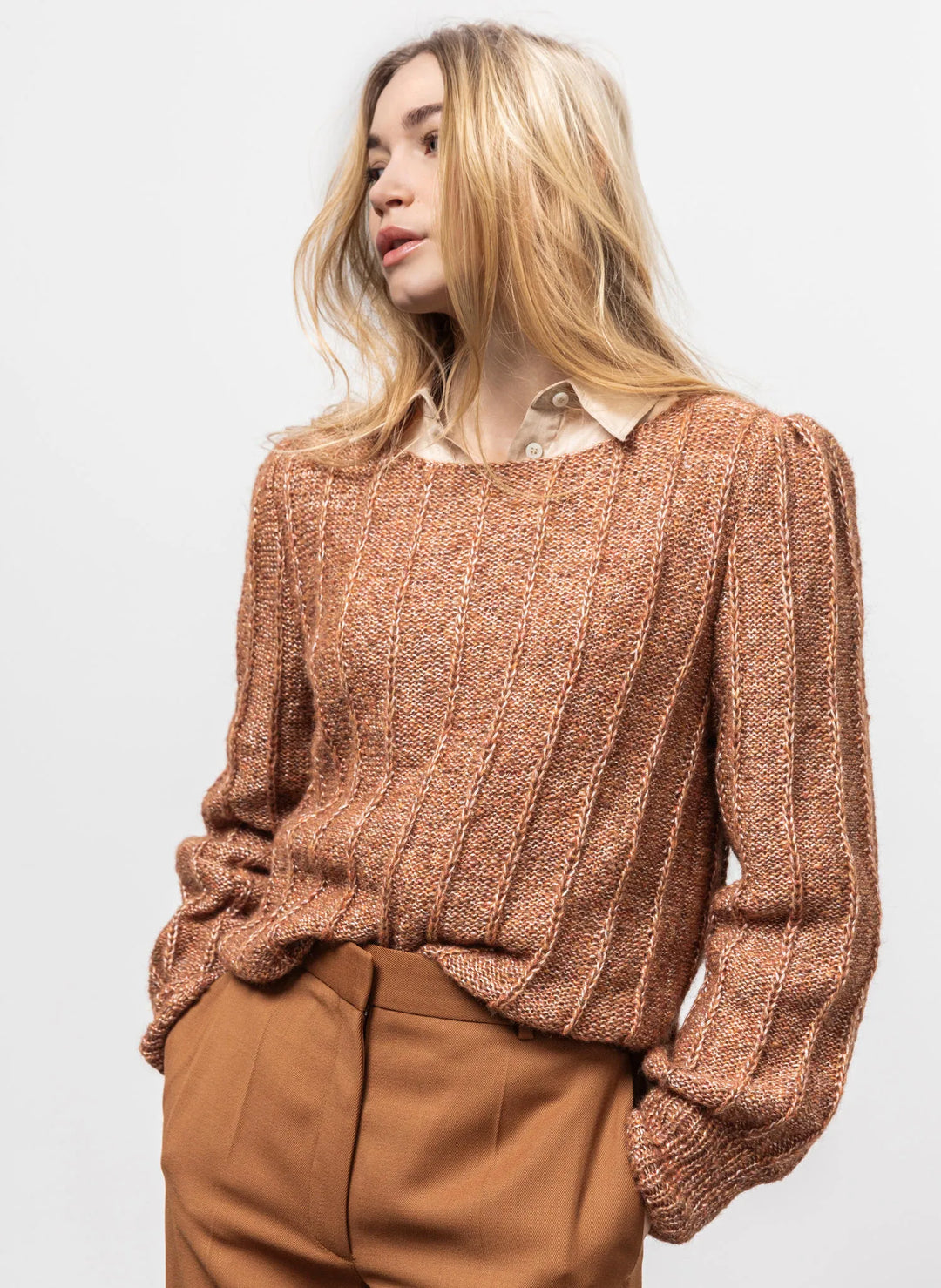 Eléana boat neck sweater with puffed sleeves