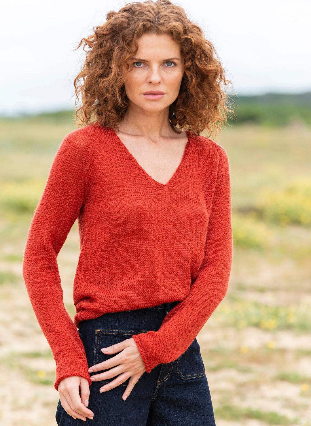 Eve V-neck raglan jersey sweater