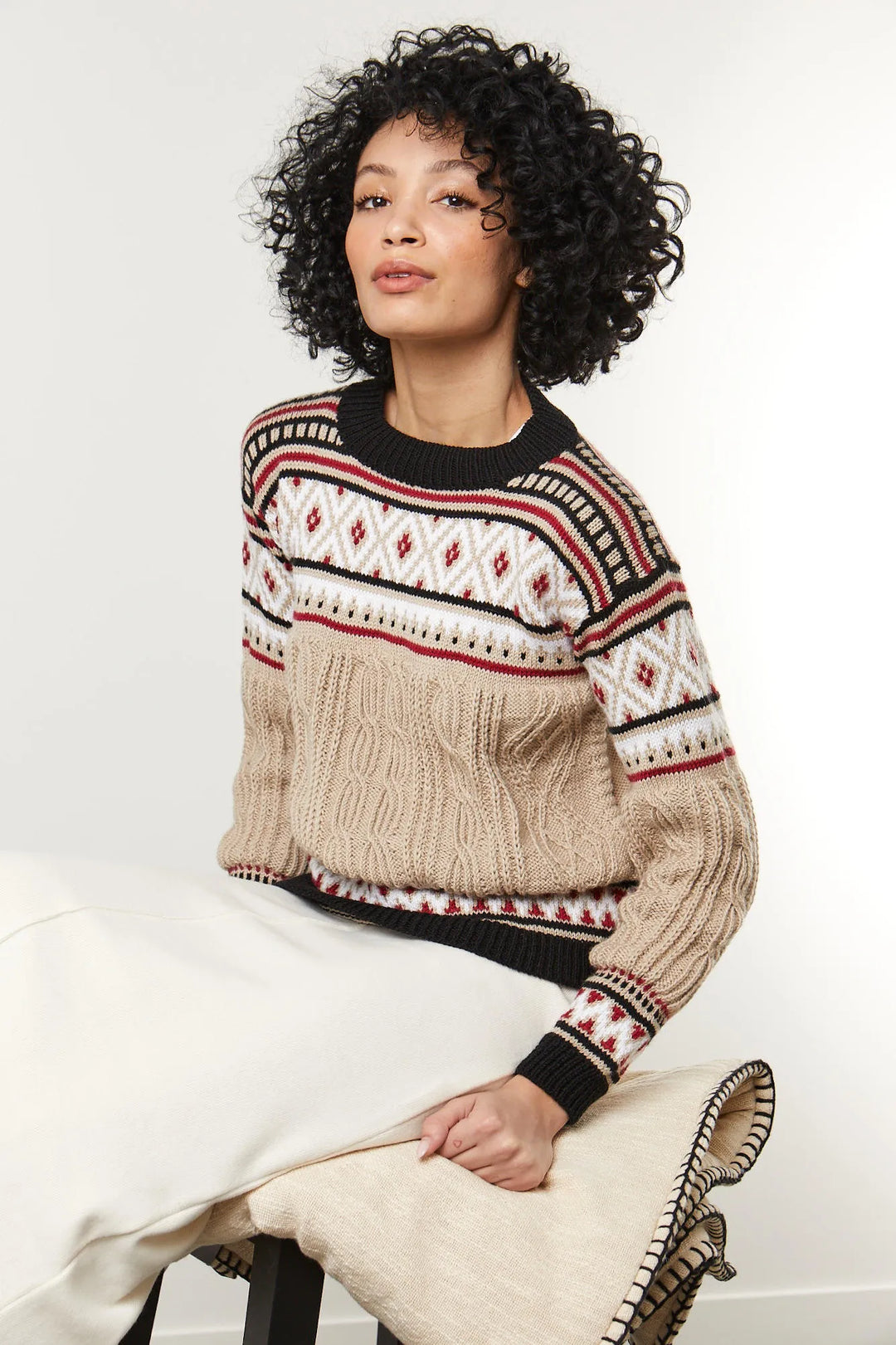 Ilona jacquard and cable knit sweater
