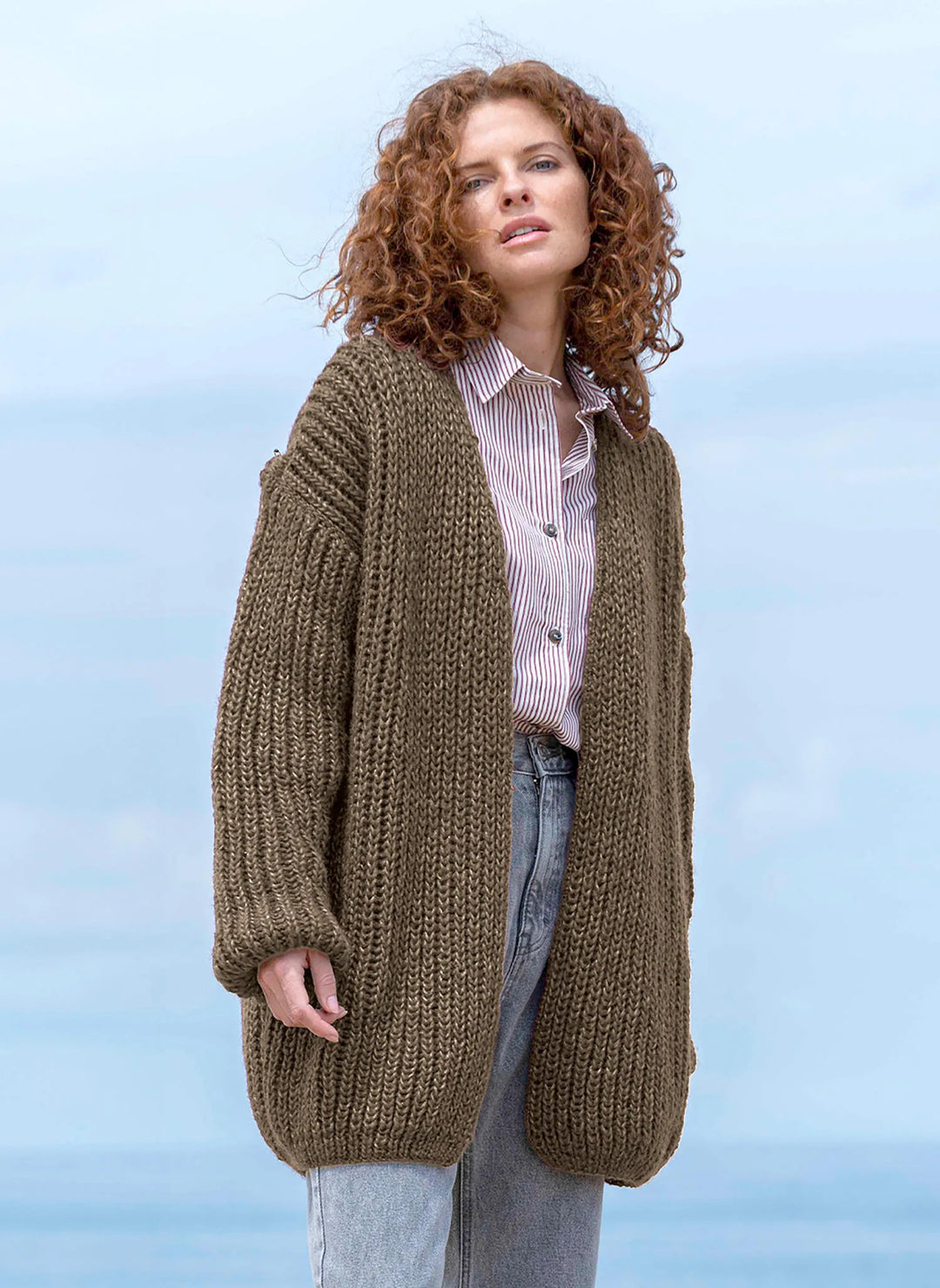 Inès V-neck jacket with English ribbing