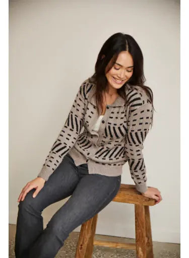 Ingrid jacquard polo neck cardigan
