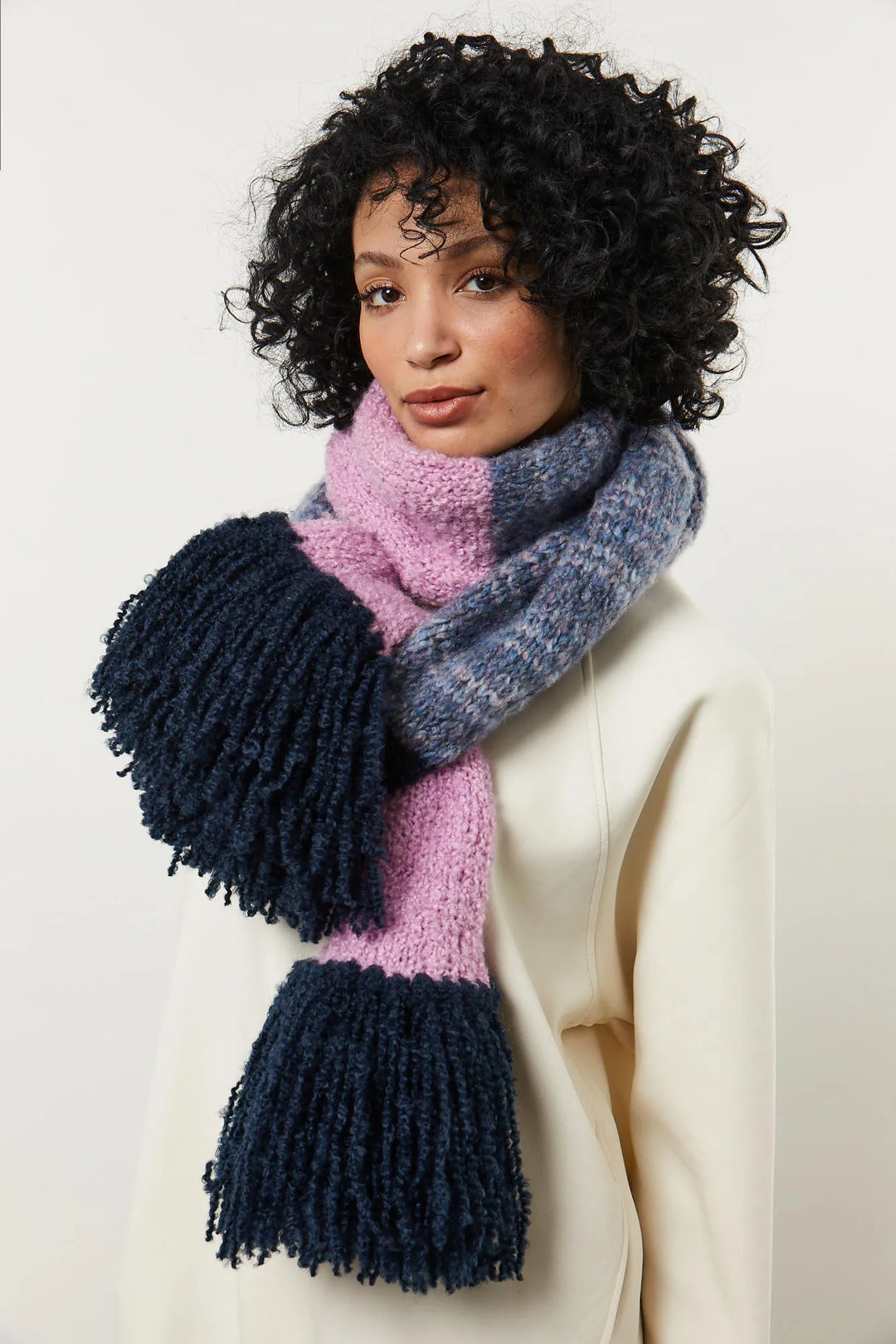 Mia tricolor fringed scarf