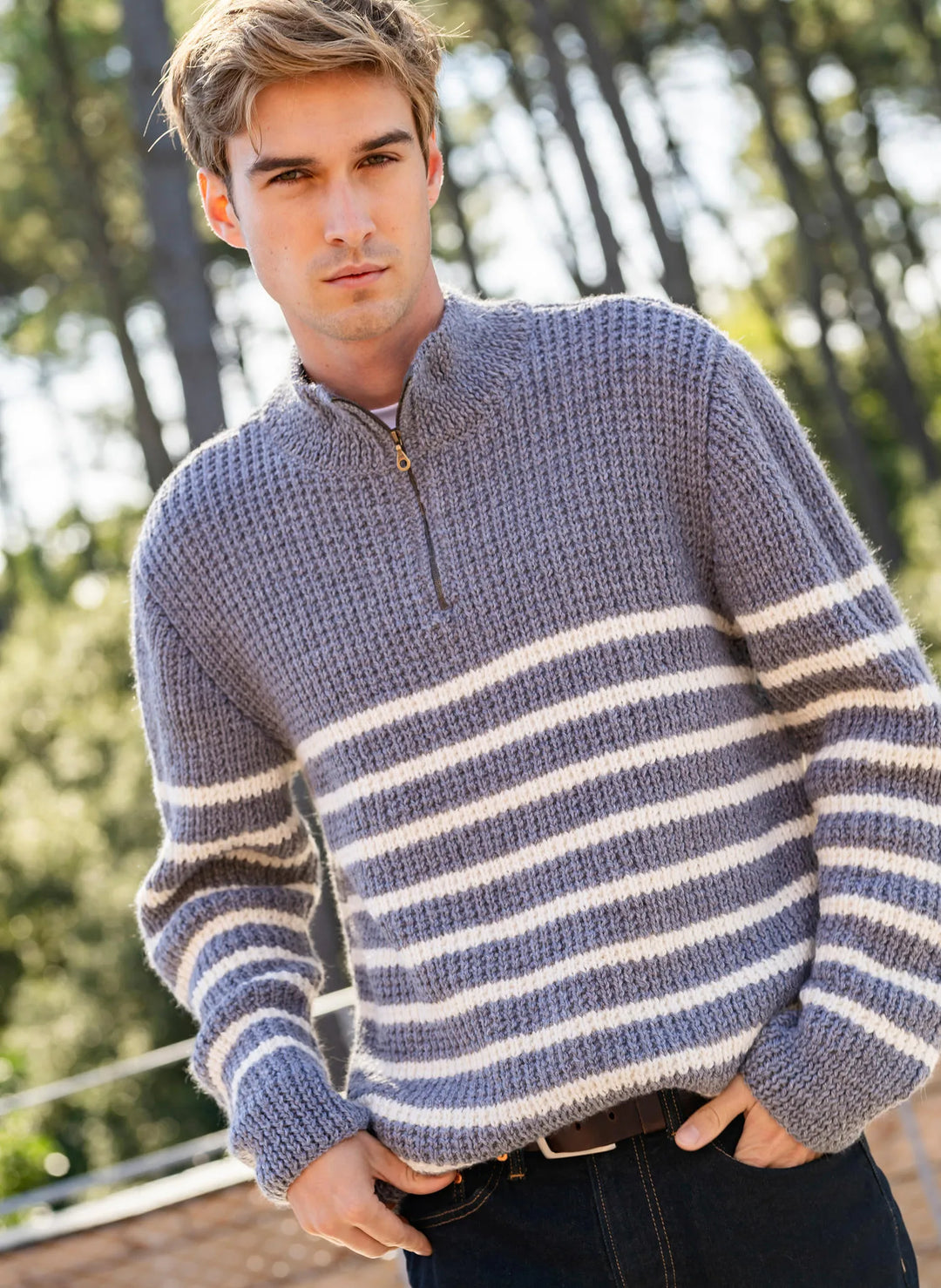 Romeo men's striped trucker-neck sweater