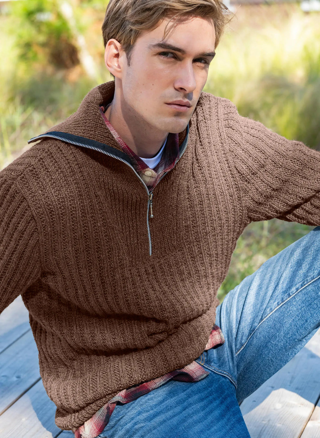 Stephane men's fancy trucker-collar zip-up sweater