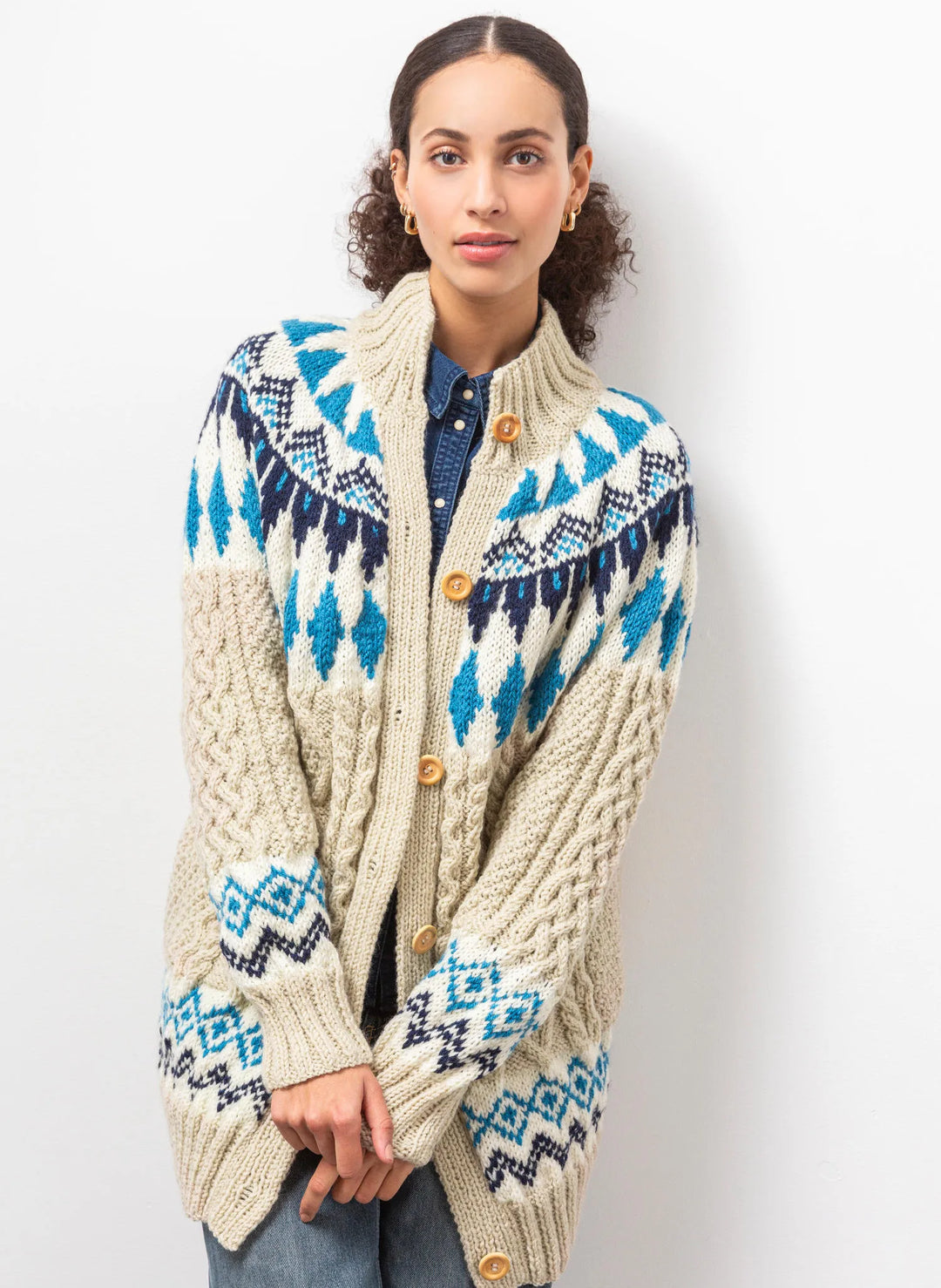Sylvia long jacquard and cable jacket