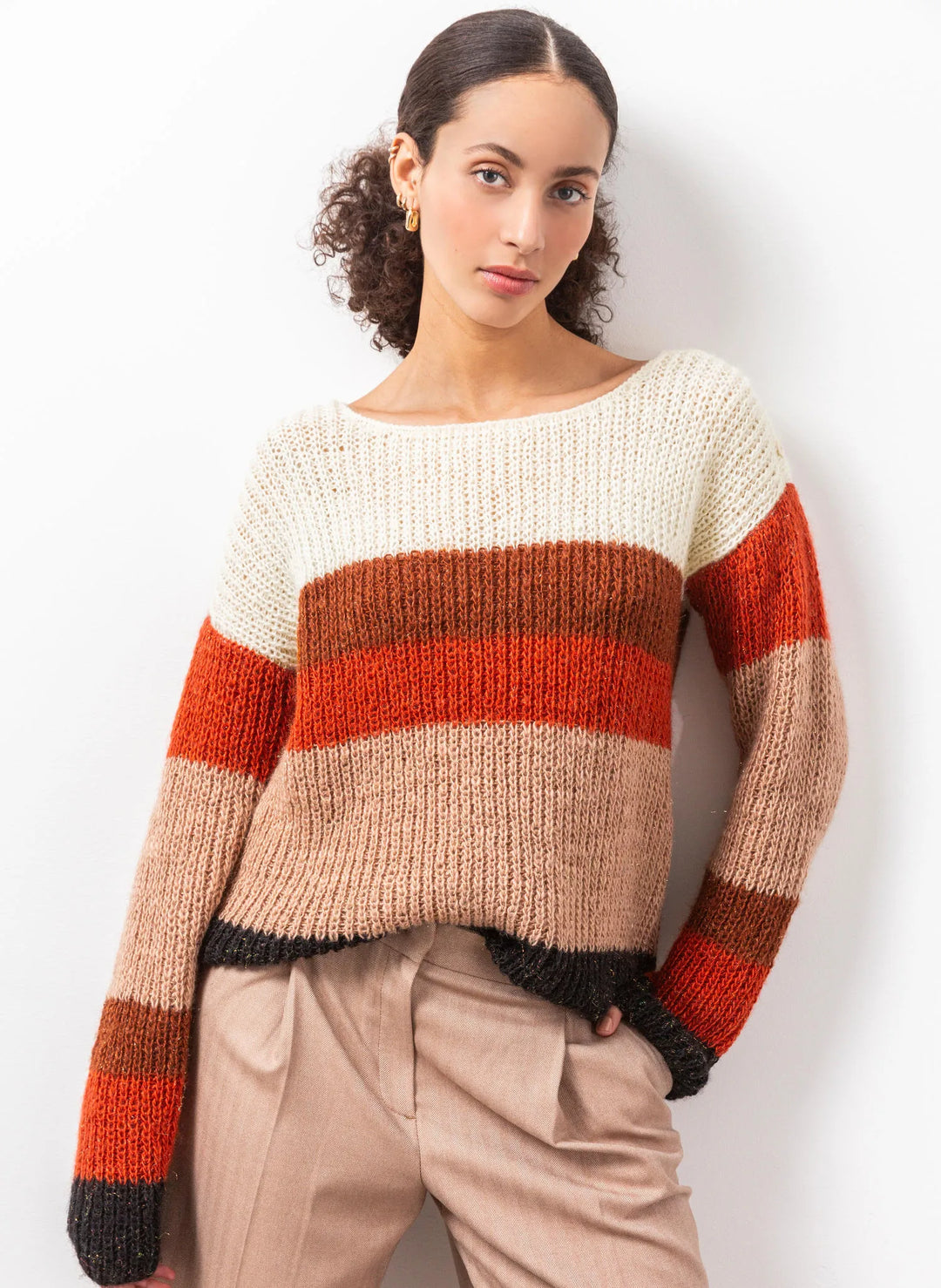 Lucia striped button-shoulder sweater