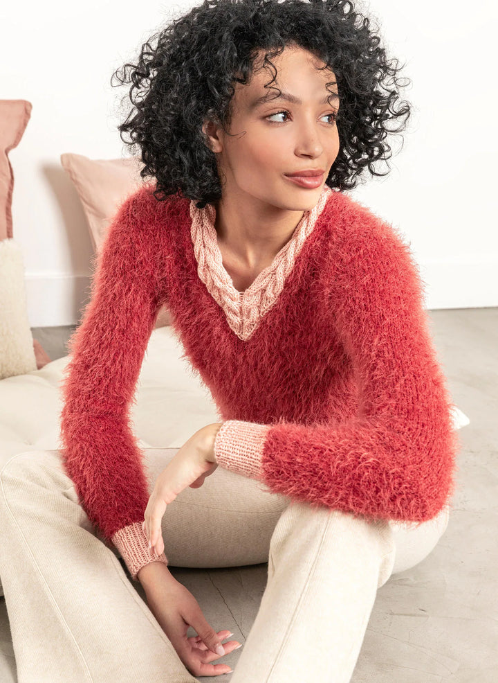 Bergère de France Canada - Adeline cable - knit V - neck hairy sweater