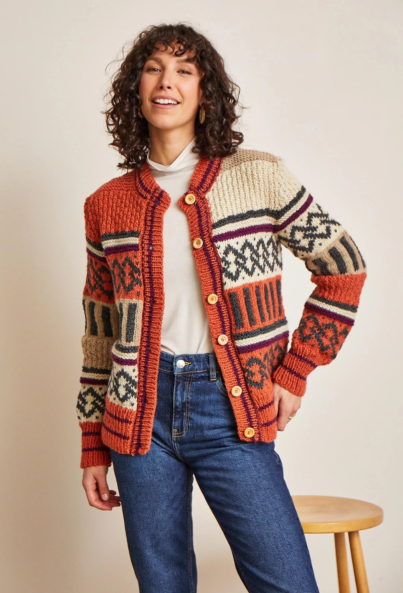 Salomé jacquard and fancy stitch cardigan