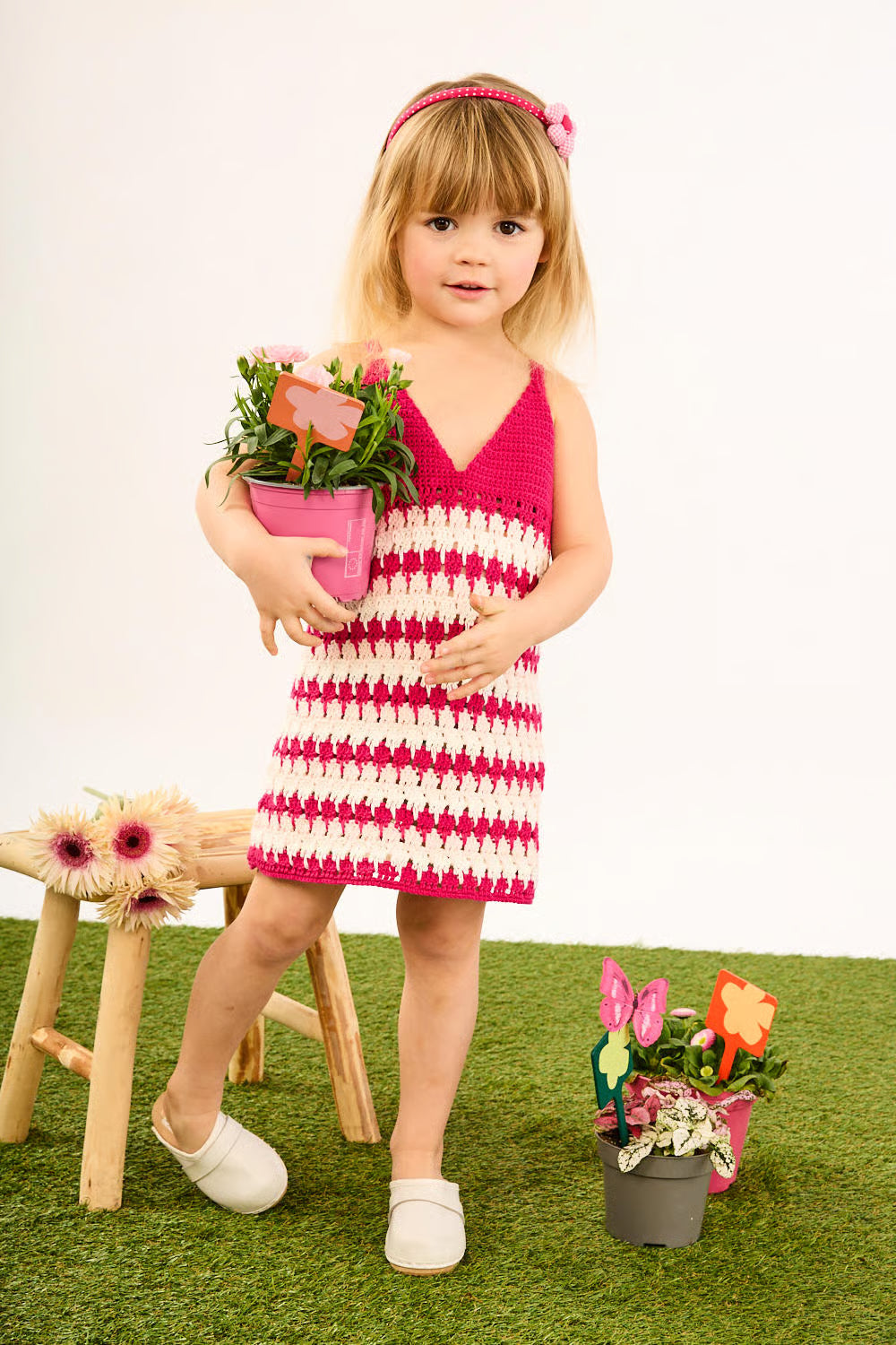 Robe au crochet tricolore Cathy