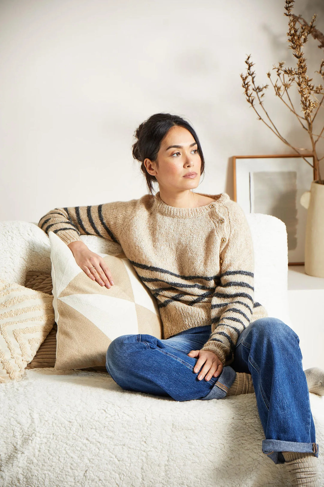 Bergère de France Canada - Emilie buttoned raglan striped sweater