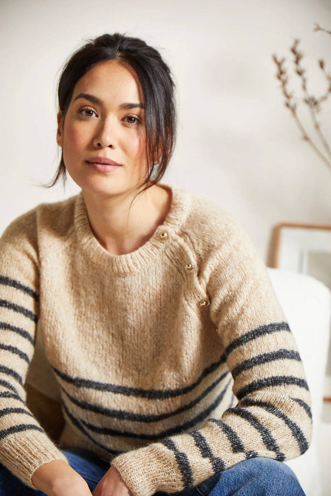 Bergère de France Canada - Emilie buttoned raglan striped sweater