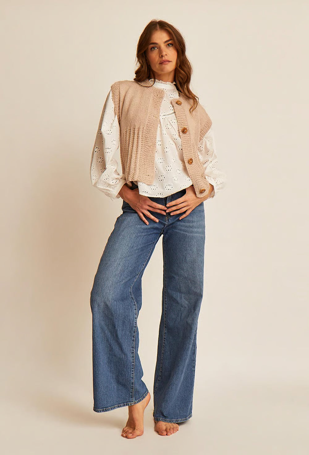 Gilet sans manches point fantaisie Eve