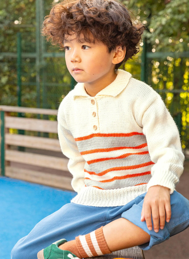 Bergère de France Canada - Illan button - down polo neck striped sweater