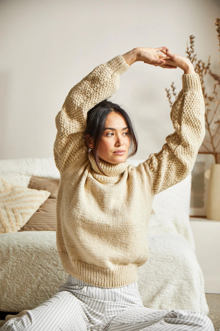 Bergère de France Canada - Ines turtleneck sweater with cable knit sleeves