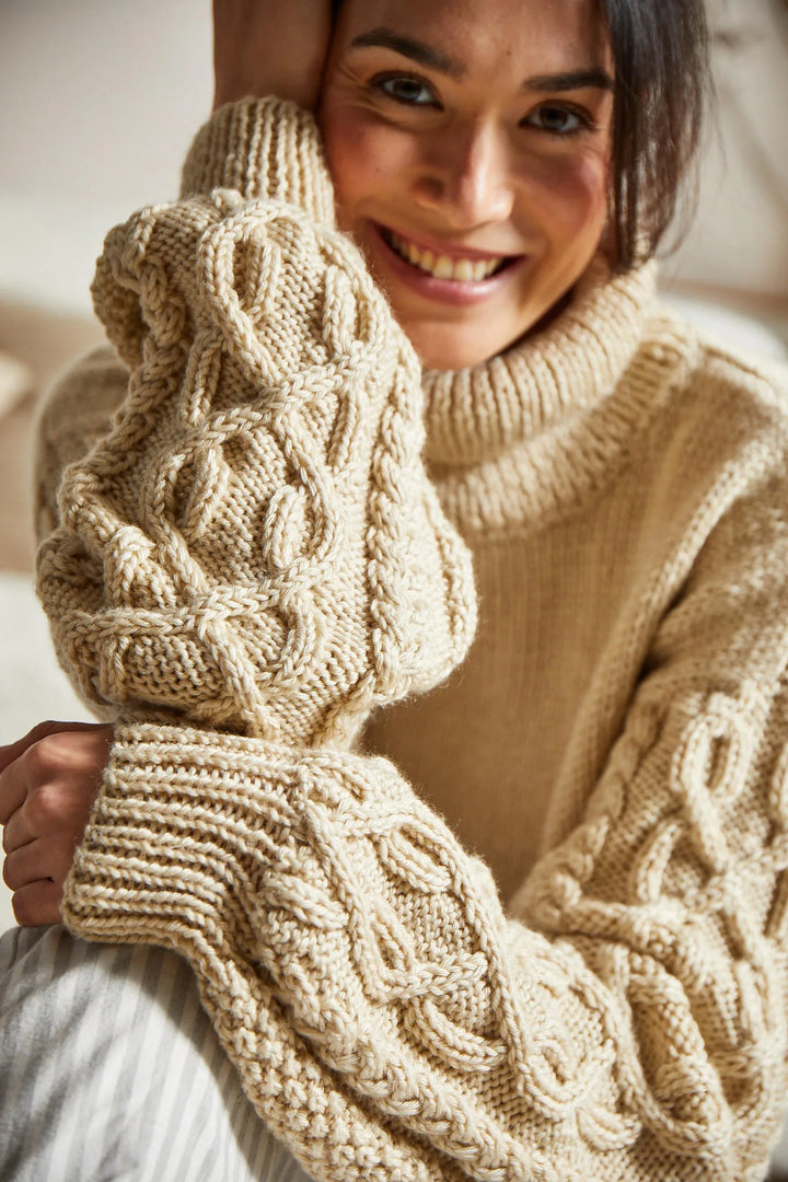 Bergère de France Canada - Ines turtleneck sweater with cable knit sleeves