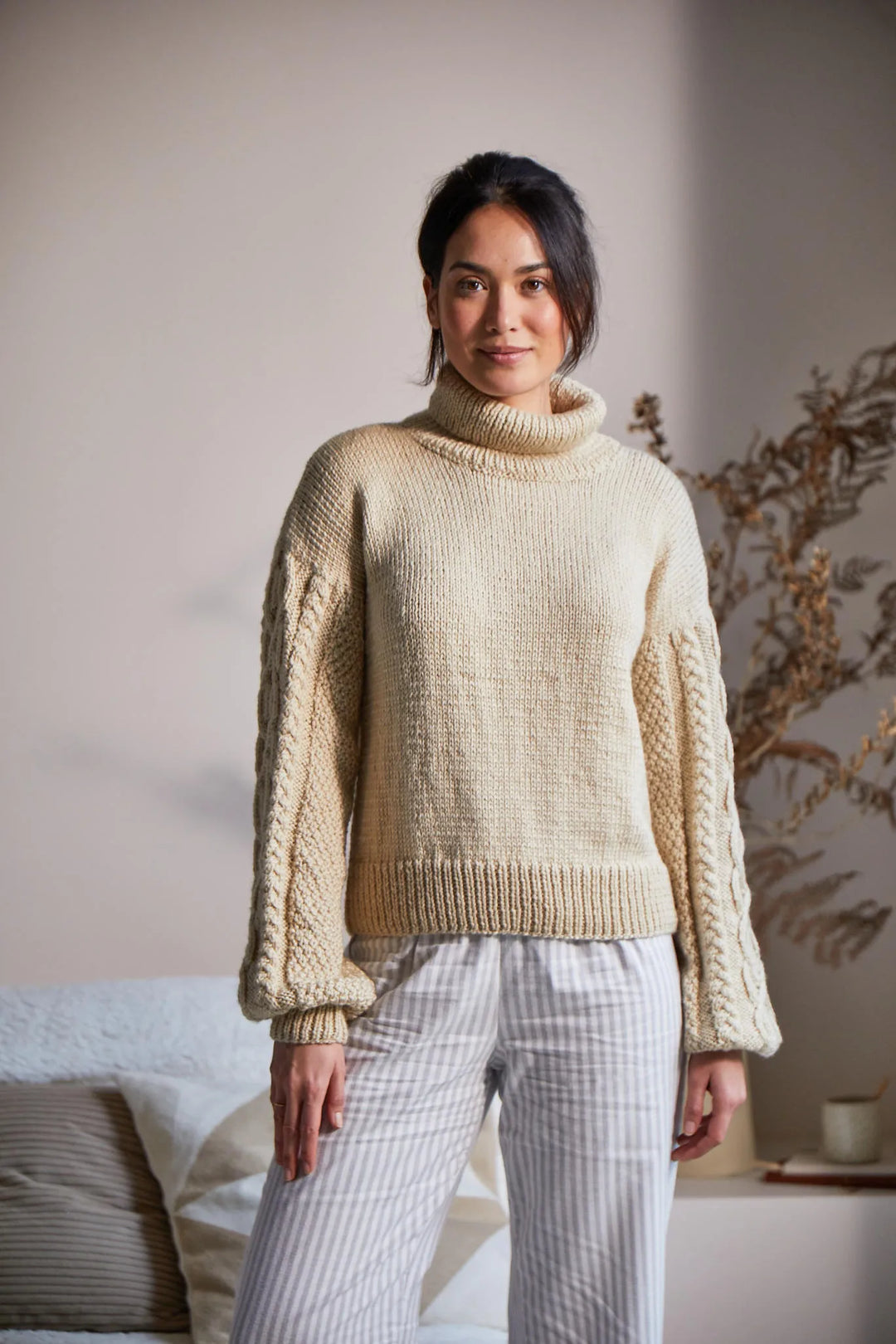 Bergère de France Canada - Ines turtleneck sweater with cable knit sleeves