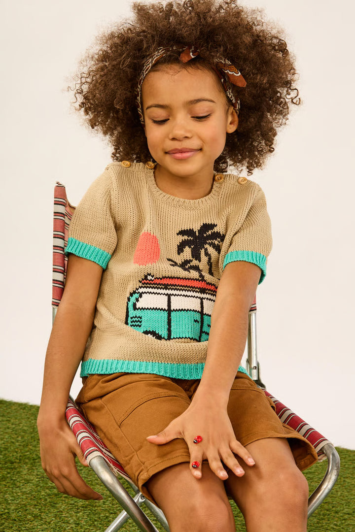 Pull jacquard à manches courtes Van Clovis