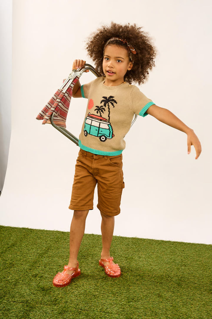 Pull jacquard à manches courtes Van Clovis