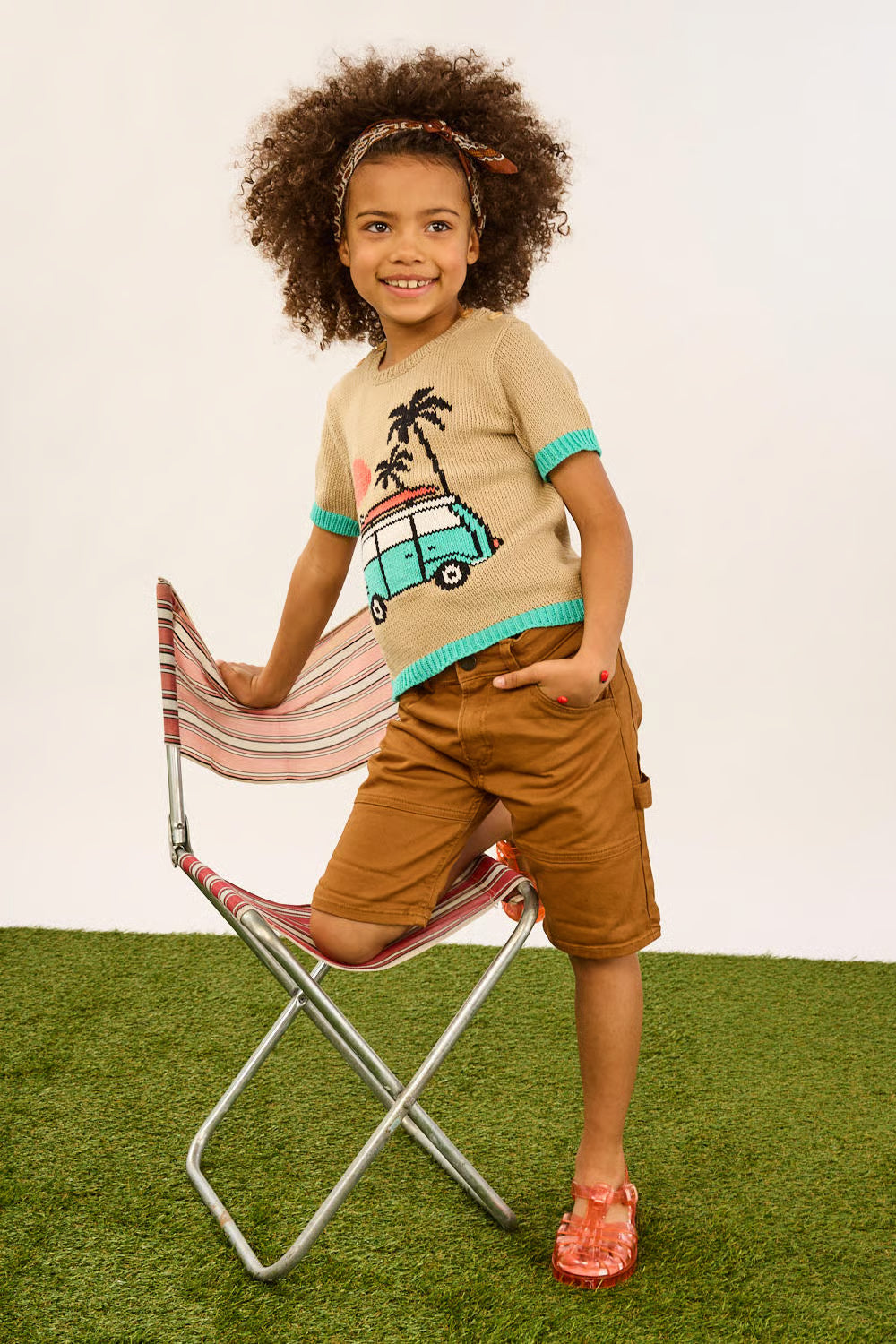 Pull jacquard à manches courtes Van Clovis