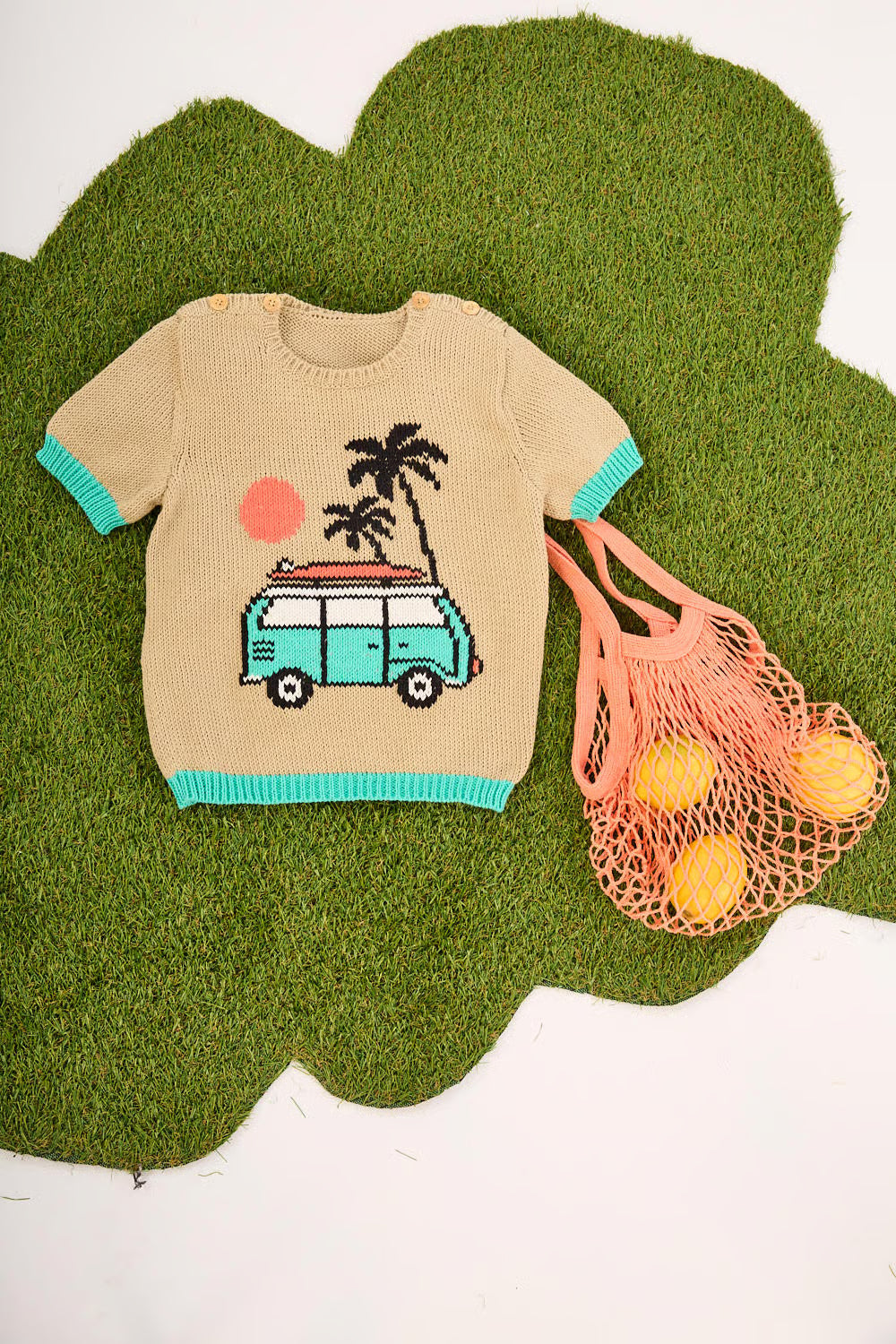 Pull jacquard à manches courtes Van Clovis