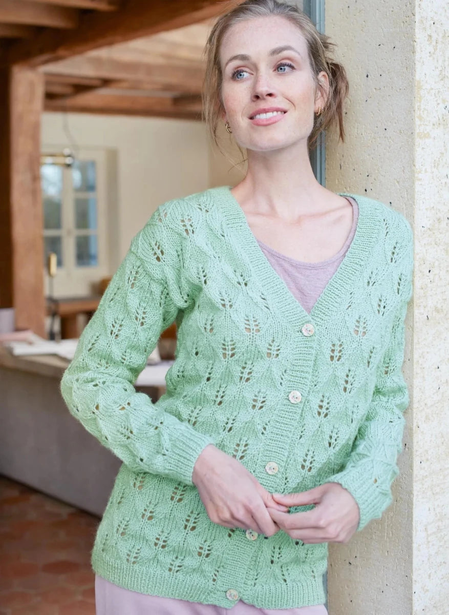 Bergère de France Canada - Openwork leaf V - neck cardigan